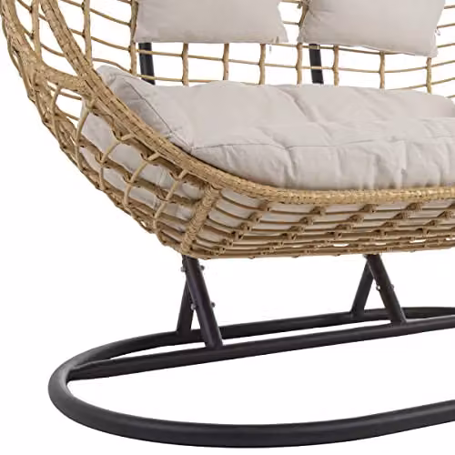 Charles Bentley Double Hanging Rattan Swing Chair in Beige and Sand with Cushions, W/D/H: 127 x 167 x 196 cm – 4