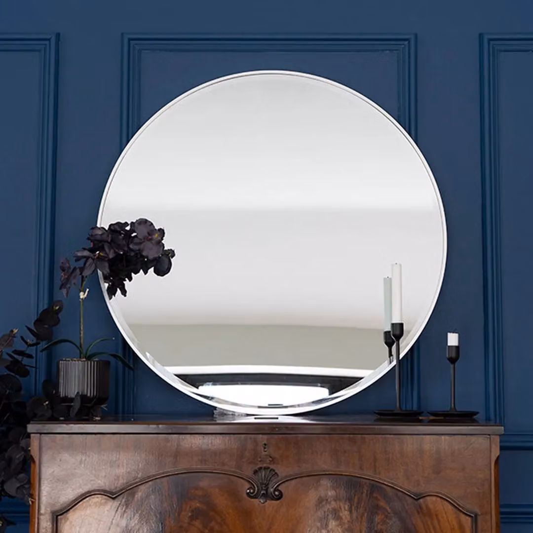 Madison & Mayfair Round Wall Mirror with Silver Metal Frame, Diameter: 80 cm – 2