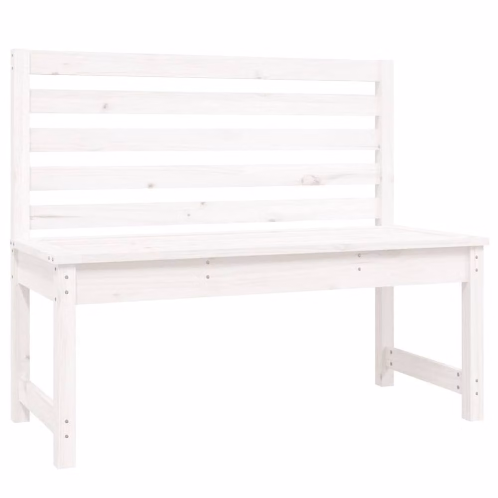 Berkfield Home Beautiful Garden Bench in White Solid Pine Wood, W/D/H: 109 x 48 x 44 cm – 3
