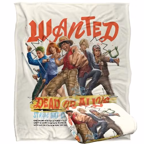 One Piece Straw Hat Crew Wanted Dead Or Alive Multicolour Fleece Throw Blanket W/D/H: 152 x 127 cm – 3