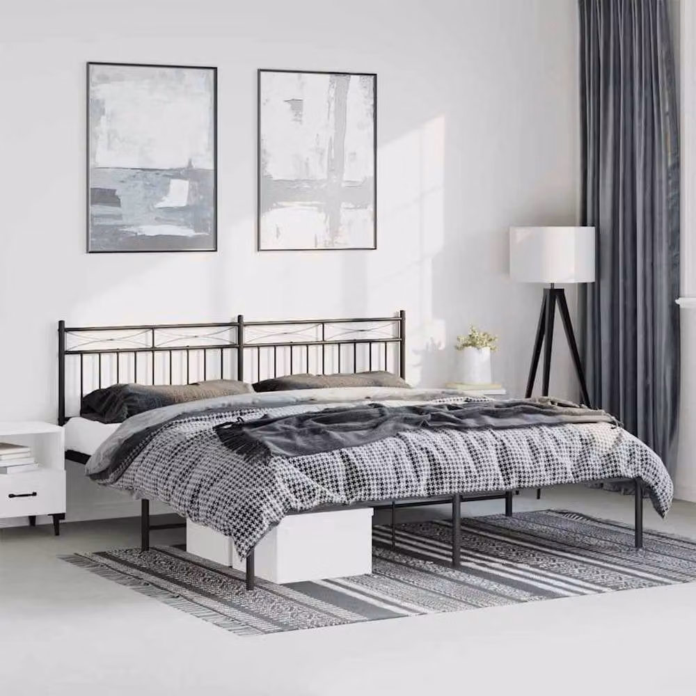 Berkfield Home Metal Bed Frame with Headboard in Black, W/D/H: 193 x 203 cm – 2