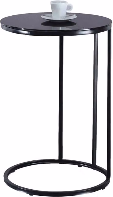 Pirlo Plush C Shaped Side Table with Black Glass Top and Chrome Metal Frame
