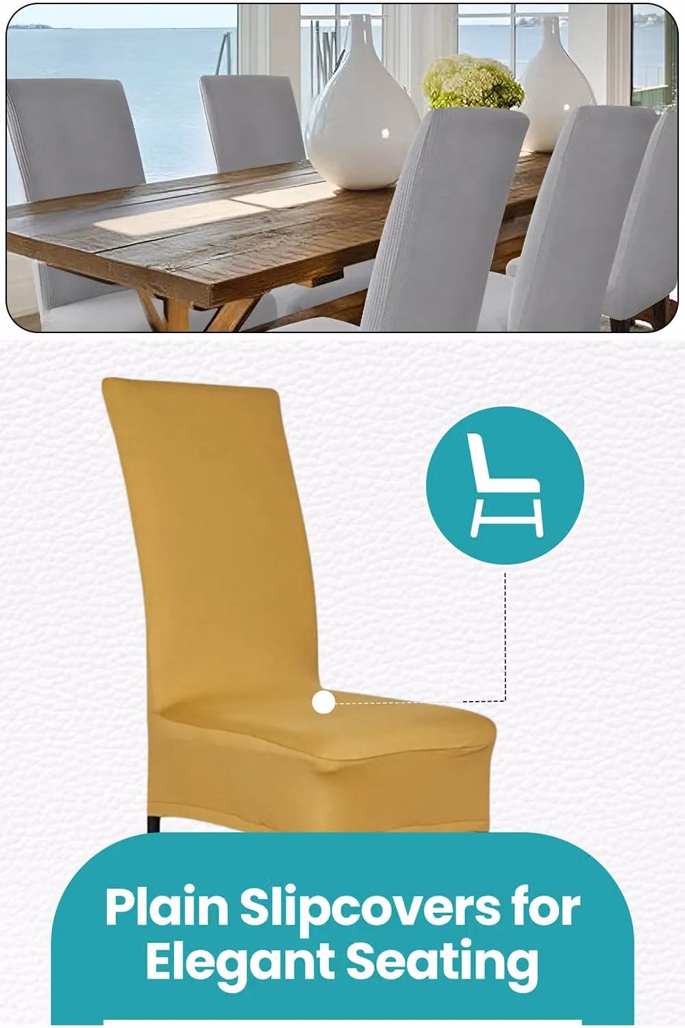 Neel Blue High-Back Spandex Stretch Universal Armless Dining Chair Protective Slipcover in Gold – 2