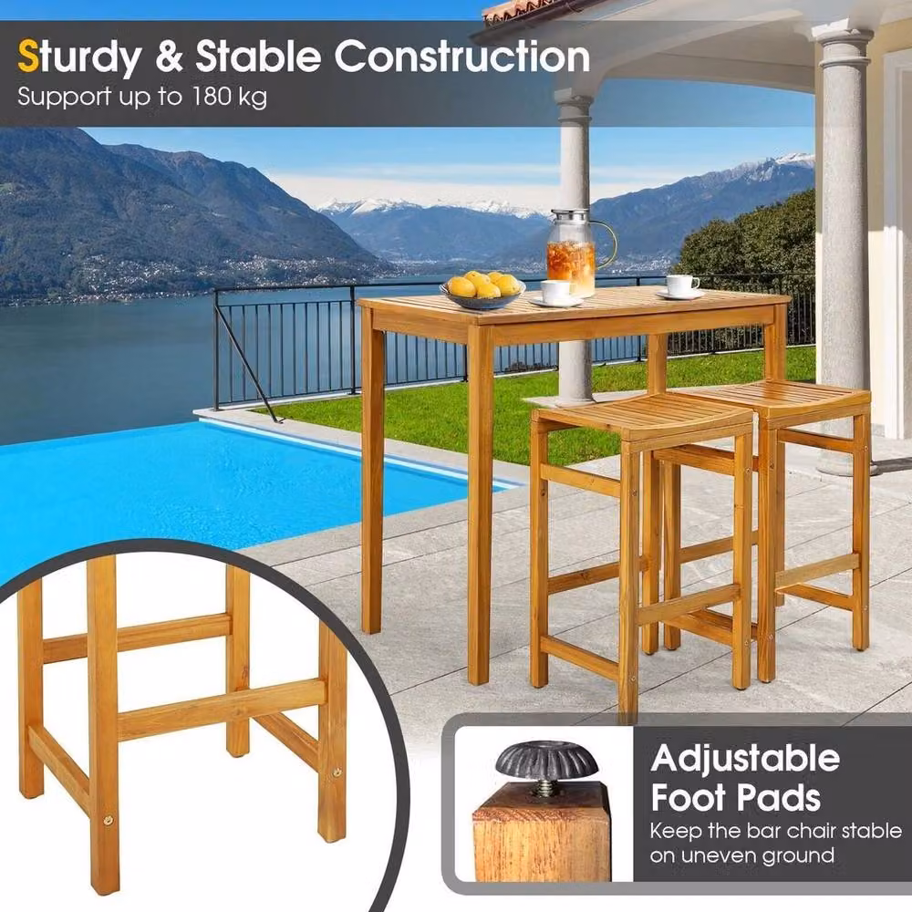 EONLION Set of 2 Brown Acacia Wood Outdoor Bar Stools for Patio and Terrace, Height: 76 cm, Width: 100 cm – 4