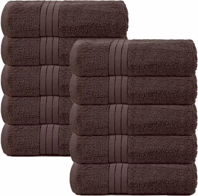 OHS 10 Pack of Fluffy 100% Cotton Bathroom Bath Towels in Brown – 1