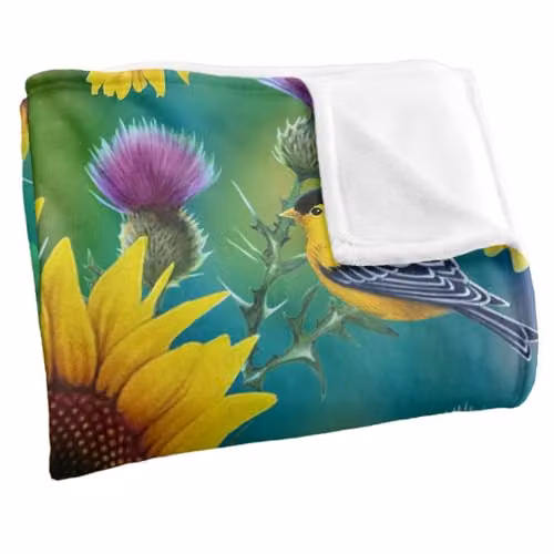 JQ Licensing Sunflowers and Songbirds Pattern Silky Touch Super Soft Fleece Throw Blanket, White, W/D/H: 152 x 127 cm – 2