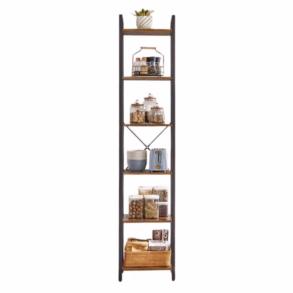 Pirlo Plush Industrial 6 Tier Tall Narrow Bookcase in Rustic Brown, W/D/H: 30 x 30 x 187.5 cm – 3