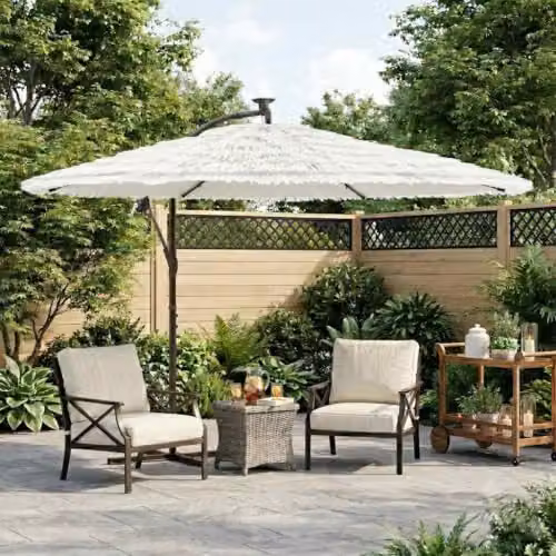 vidaXL Garden Parasol with Steel Pole and Polyester Canopy, White, W/D/H: 269 x 269 x 235 cm – 2