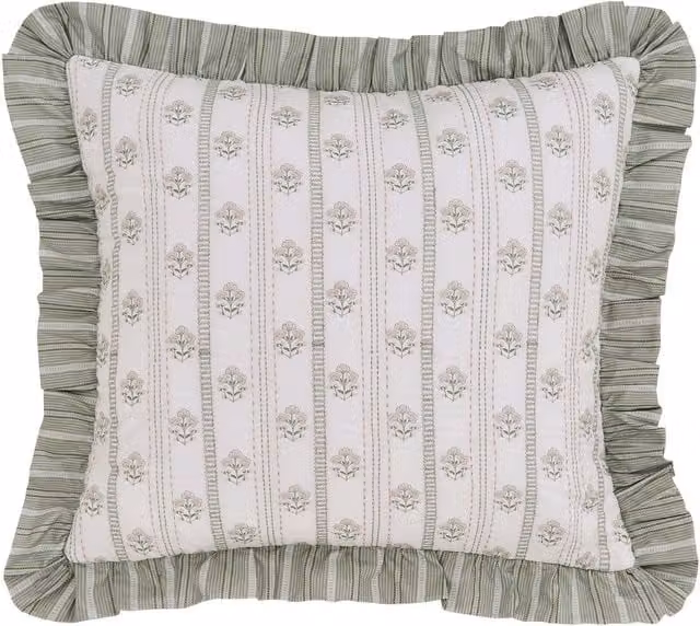 Sanderson Floral Cotton Square Cushion, Green, 45 x 45 cm