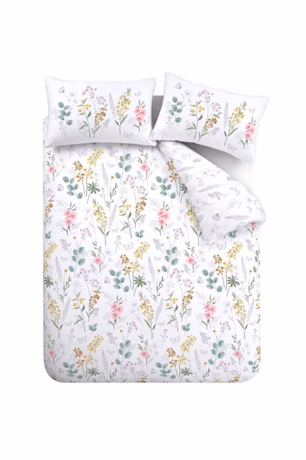 Catherine Lansfield Emilia Floral Reversible Duvet Cover and Pillowcase Set in White and Green – 2