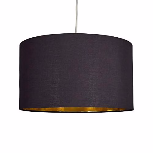 ValueLights Reni Modern Black and Gold Fabric Drum Ceiling Lamp Shade, Width: 45 cm