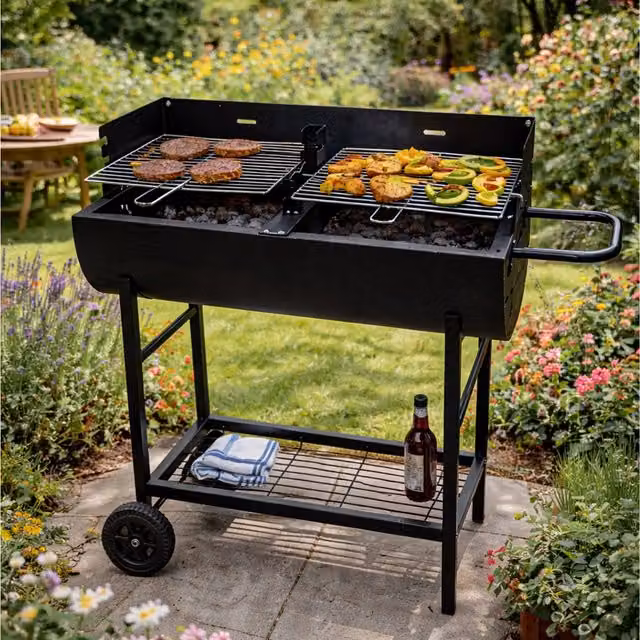 Gr8 Garden Half Barrel Dual Zone Charcoal BBQ Grill in Black – 1