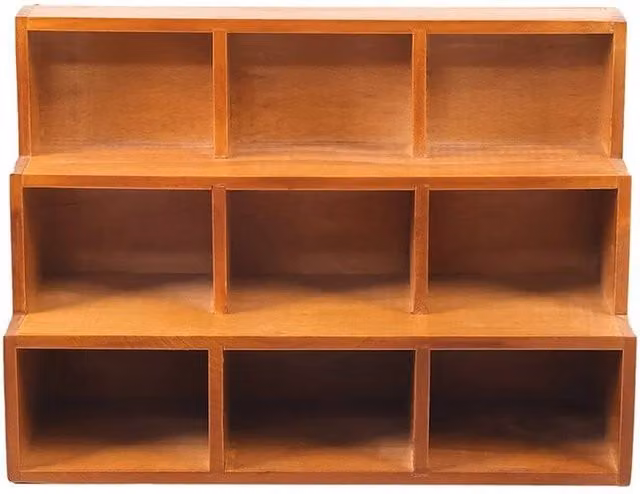 KORVIXA Brown Vintage 3 Tier Ladder Trinkets Box with 9 Cubes and Back Panel, W/D/H: 100 x 100 cm