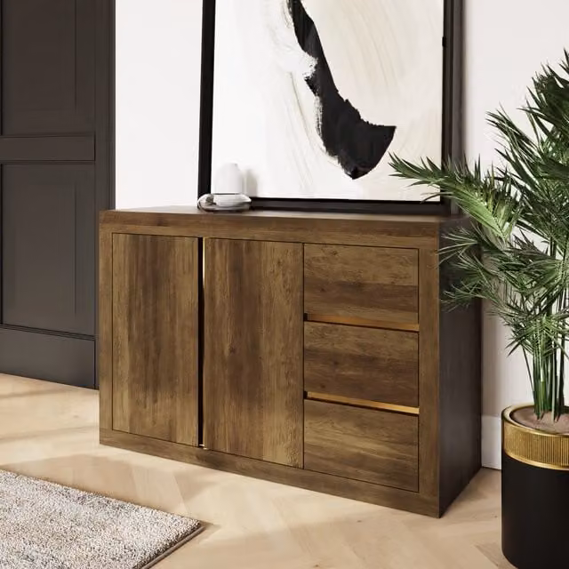 GFW Astley Modern Sideboard in Knotty Wild Oak and Gold