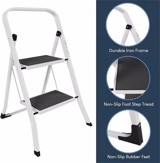 NESTLUNE 2 Step Folding Portable Compact Step Ladder in White