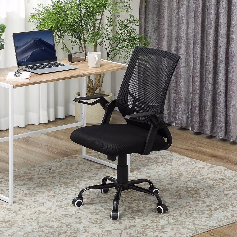Rolipo Mesh Swivel Office Chair with Lumbar Support and Flip-Up Armrests in Black – 4