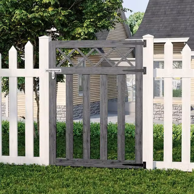 Livingandhome Grey Spruce Wood Garden Fence Single Gate with Wire Mesh Design, W: 90 cm, H: 120 cm
