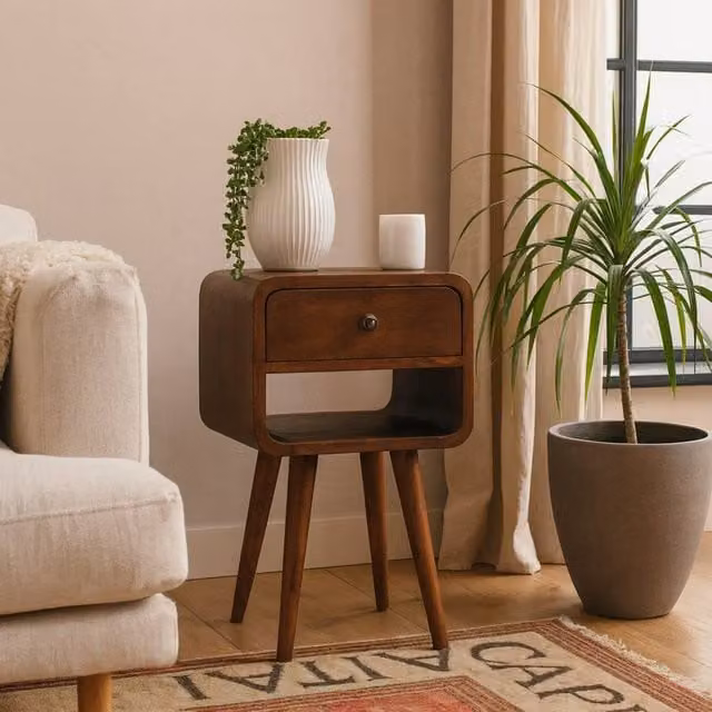 Wyld Haus Pama Small Bedside Table in Brown Mango Wood with Soft Close Drawers, W/D/H: 30 x 30 x 55 cm – 1