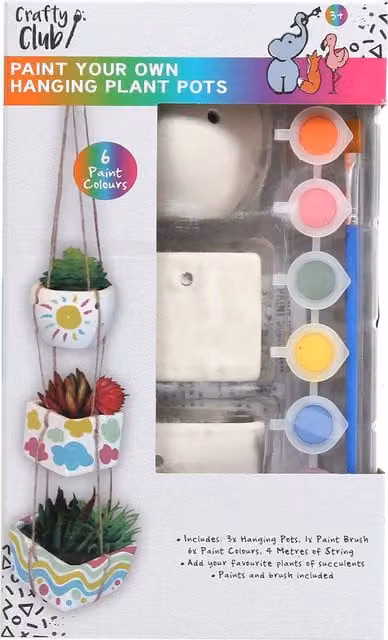 Crafty Club Paint Your Own Multicolour Ceramic Round Hanging Plant Pots for Children
