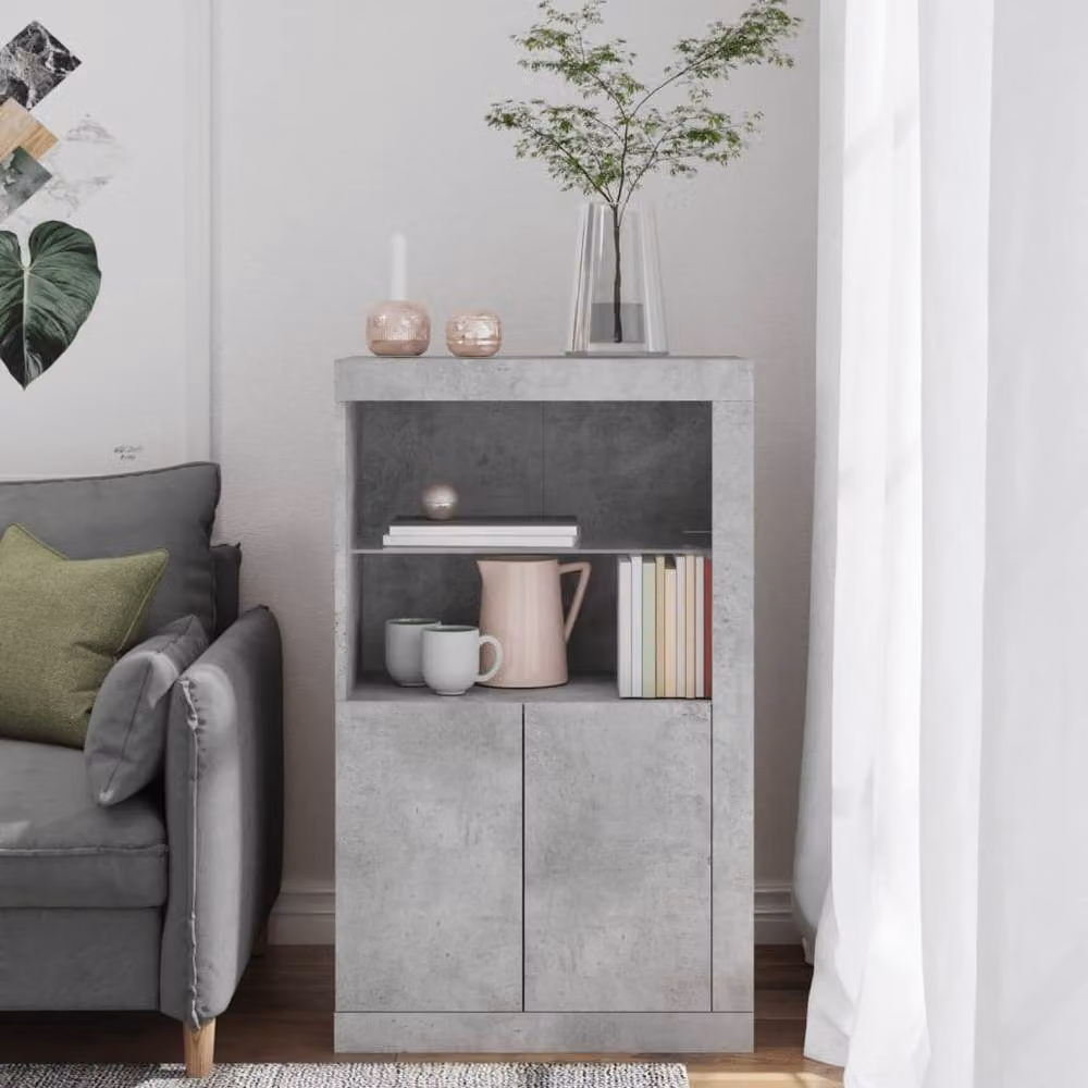 Berkfield Home Modern Side Cabinet with LED Lighting and Glass Doors in Concrete Grey, W/D/H: 100 x 37 x 60.5 cm – 4