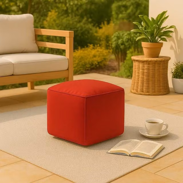 Homes-Linen Waterproof Bean Bag Cube Footstool in Red, W/D/H: 40 x 40 x 40 cm