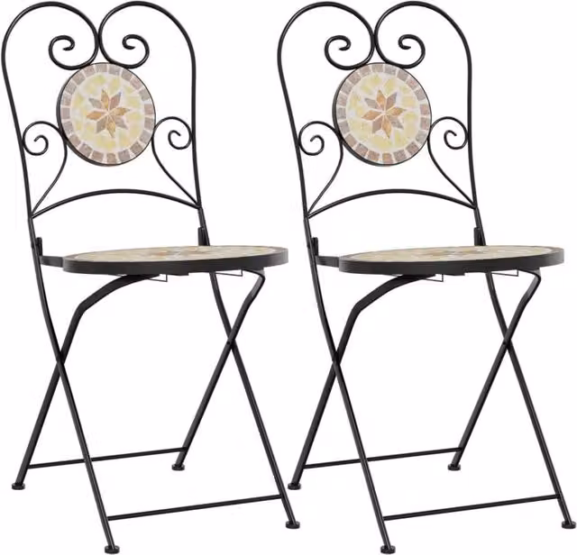 Berkfield Home Set of 2 Foldable Bistro Chairs in Terracotta and White Ceramic and Metal with Geometric Design