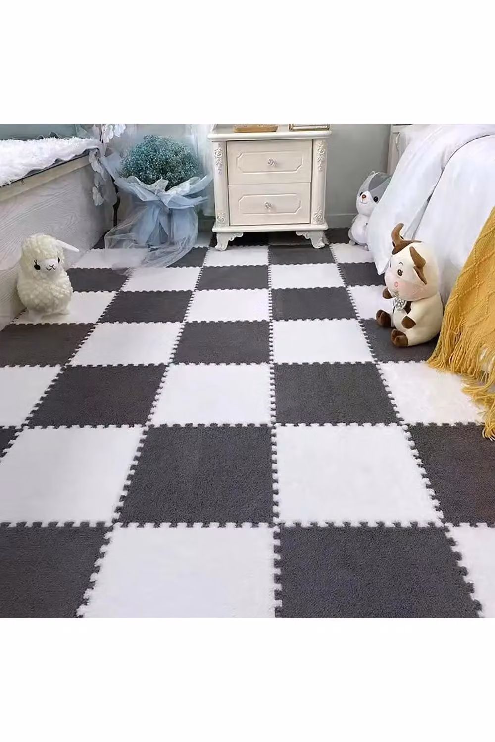 Living and Home 12-Piece Interlocking Plush EVA Floor Tiles in White – 3