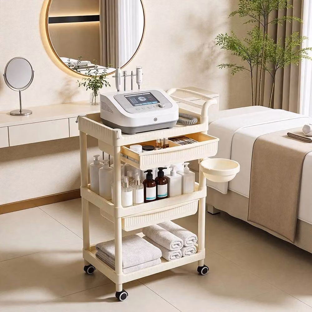 EONLION Beige Rolling Kitchen Cart with Cabinet, W/D/H: 48 x 33.7 x 78 cm – 3