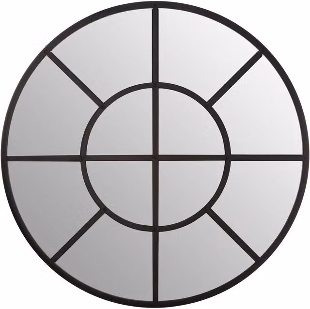 Orsina Black Round Wall Mirror with Industrial Geometric Metal Frame – 1