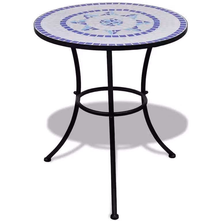 Berkfield Home Bistro Table in Blue and White Geometric Mosaic Design, Diameter: 60 cm