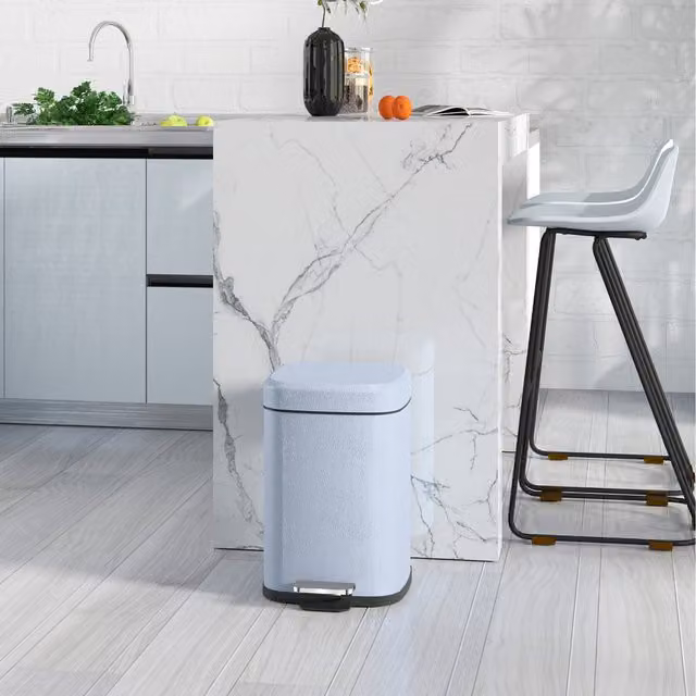 HOMCOM Fingerprint Proof Metal Kitchen Pedal Bin with Removable Inner Bucket, Blue, Width: 24.5 cm