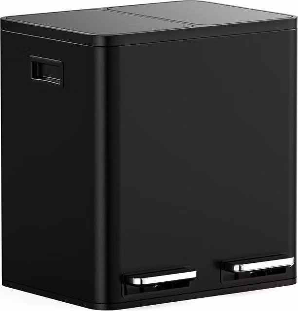 VonHaus 30L Kitchen Waste and Recycling Bin with 2 x 15L Compartments, Black Stainless Steel