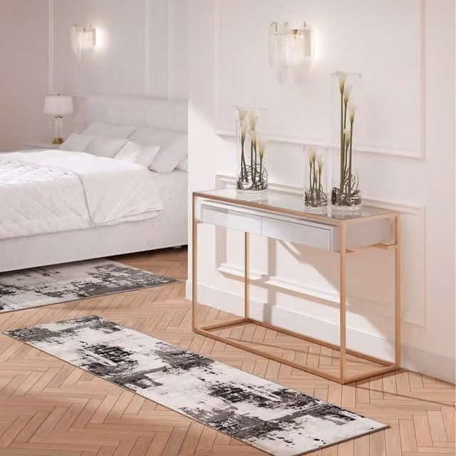 The Rug House Modern Abstract Rectangular Area Rug in Silver and Grey, W: 240 cm, D: 70 cm