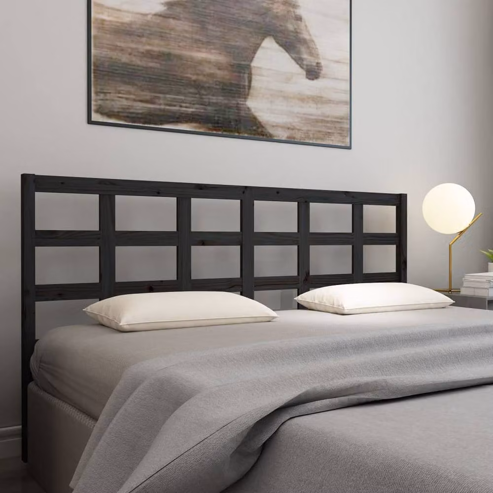 Berkfield Home Beautiful Bed Headboard in Black Solid Pine Wood, W: 205.5 cm, D: 4 cm, H: 100 cm – 2