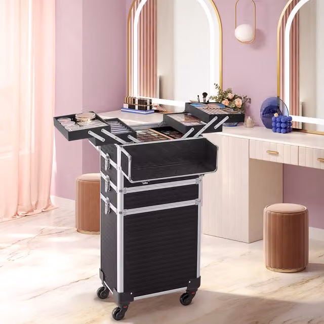SONGMICS 4-Tier Makeup Trolley with Lockable Wheels, Black, W/D/H: 79.3 x 42.1 x 24.0 cm