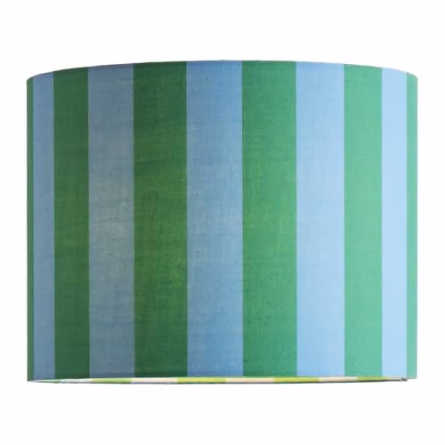 ValueLights Callie Colour Clash Blue and Green Stripe Fabric Drum Lamp Shade, Width: 26 cm