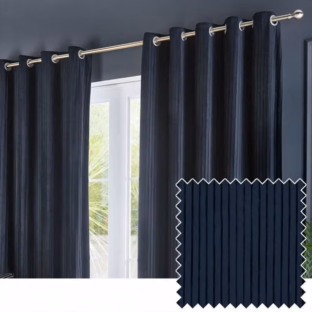 Make It A Home Corinthian Navy Blue Velvet Eyelet Room Darkening Curtains, H: 183 cm, W: 117 cm