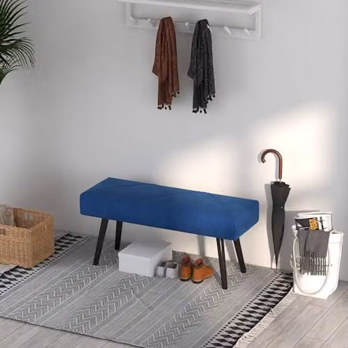 HOMCOM Upholstered Velvet End of Bed Bench with X-Shape Metal Legs, Blue, W/D/H: 120 x 45 x 36 cm – 7