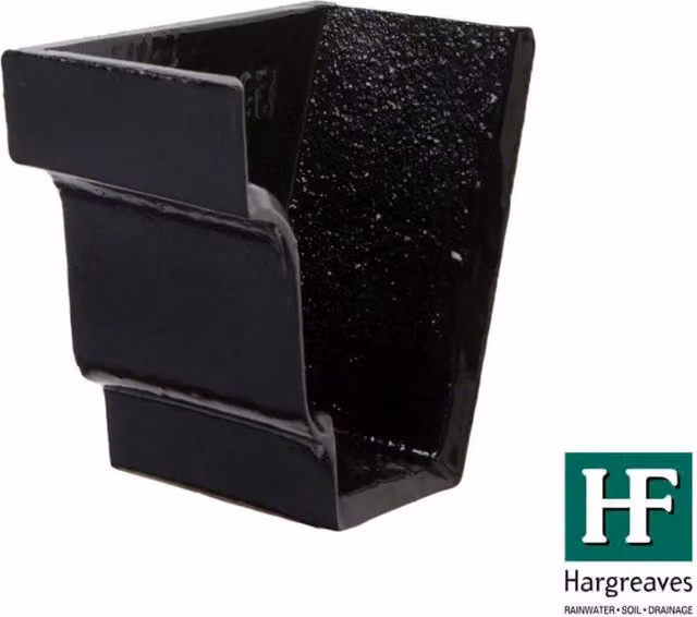 Hargreaves Premier Cast Iron Moulded Ogee Gutter Left Hand Internal Stopend, 125mm, Black