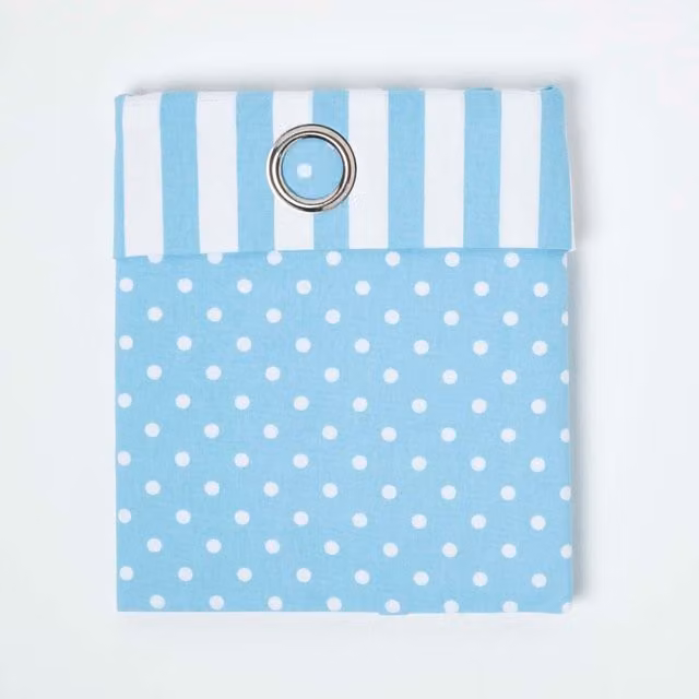 Homescapes Blue Polka Dot Opaque Eyelet Curtain Pair, Width: 137 cm