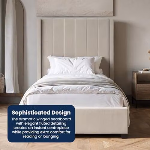Flair Furnishings Tiggy Single Ottoman Bed Frame with Storage in Beige Velvet, W/D/H: 90 x 190 x 130 cm – 3