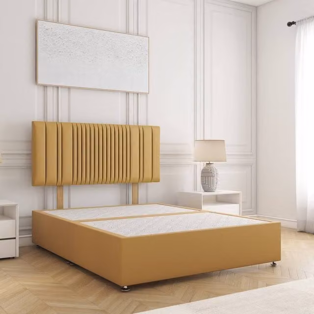 BSSPOKE Florence Super King Divan Bed in Mustard Yellow Plush Velvet with 24 inch Headboard