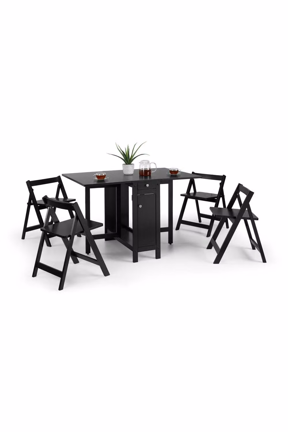 Julian Bowen Savoy Black 4 Seater Drop Leaf Gateleg Dining Set with Folding Chairs – 2