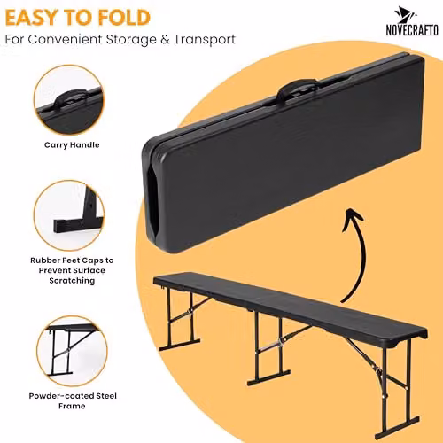 Novecrafto Portable Folding Bench Seat in Black, W/D/H: 182.88 x 28.0 x 43.0 cm – 7