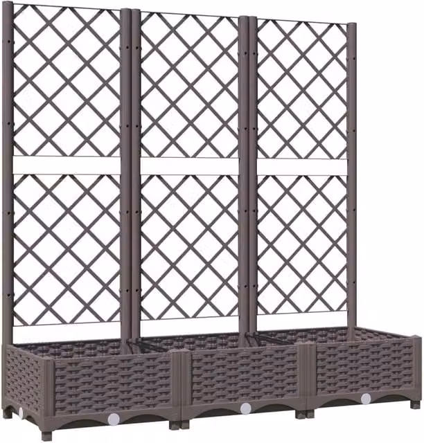 Berkfield Home Garden Planter with Trellis in Brown, W/D/H: 120 x 40 x 121.5 cm