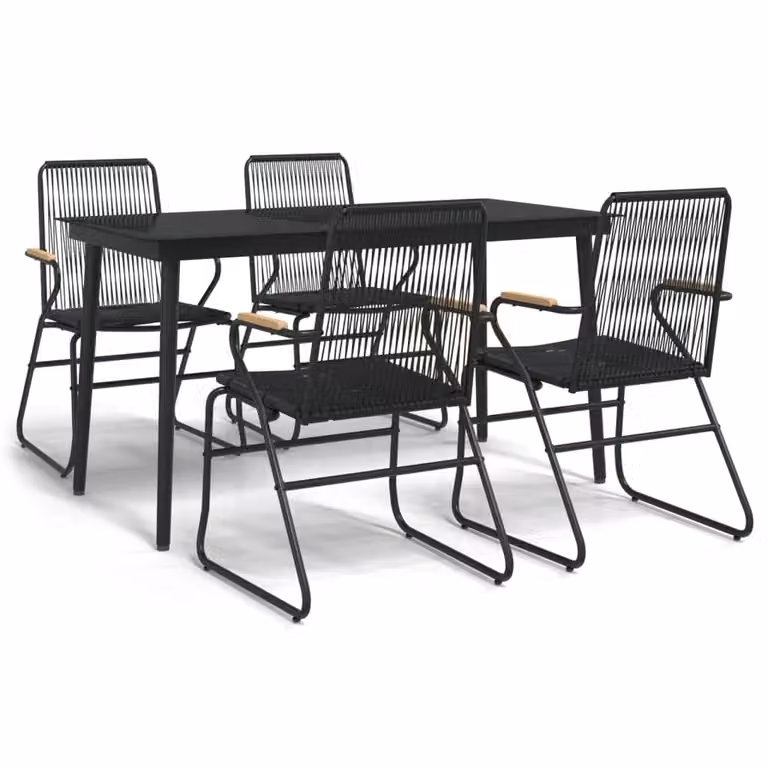 Berkfield Home 5 Piece Modern Garden Dining Set in Black PVC Rattan with Metal and Glass