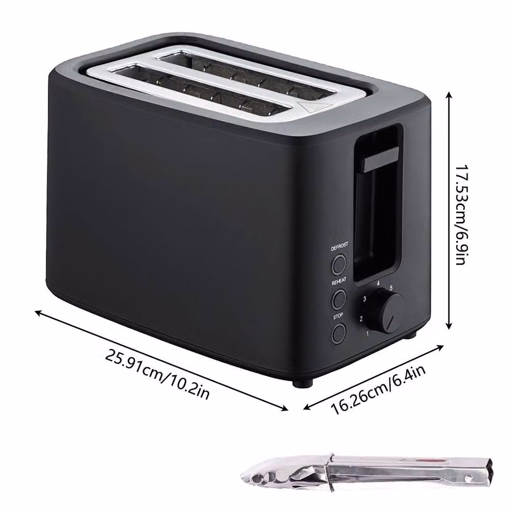 Ventryn Black 2 Slice Toaster with Extra Wide Slots, 7 Browning Levels, Defrost and Reheat Functions – 2
