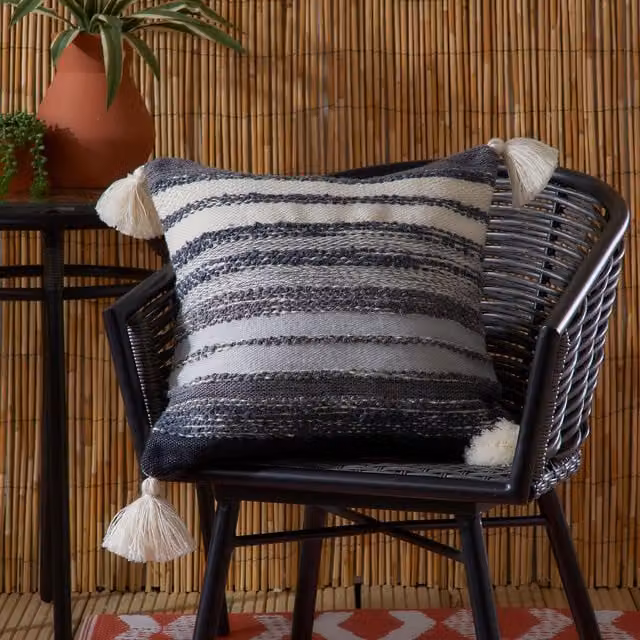 Drift Home Grayson Black Chenille Outdoor Square Filled Cushion W/D/H: 43 x 43 x 43 cm
