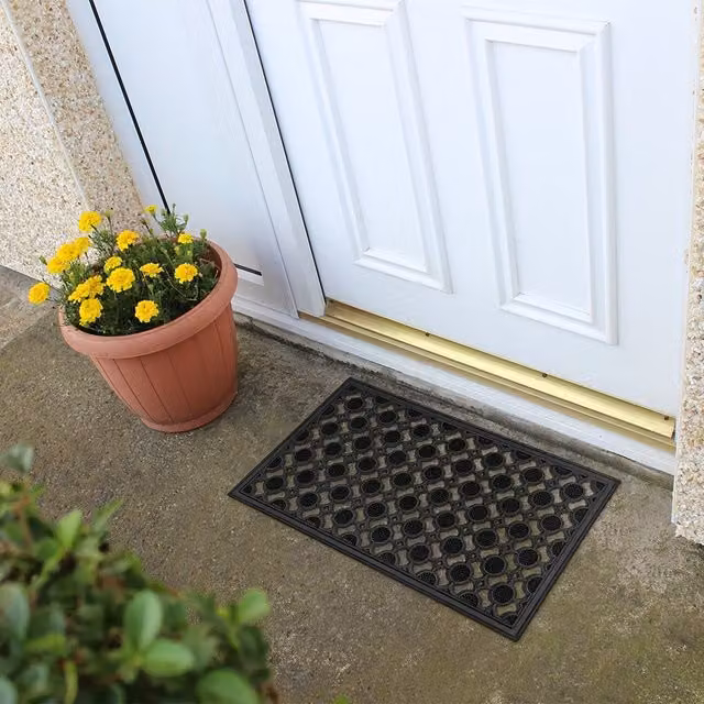JVL Circles Ellipses Black Rubber Door Mat, W/D/H: 70 x 40 x 1 cm