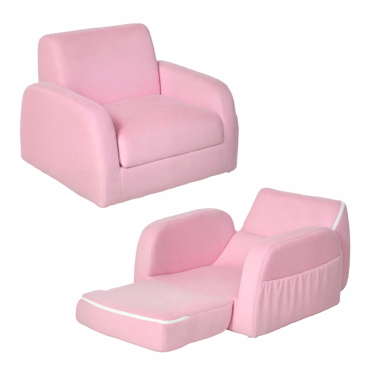 HOMCOM 2-in-1 Kids Folding Sofa Chair Bed in Pink with Foam Padding and Solid Wood Frame – 2